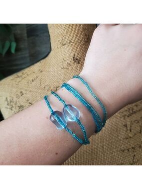 Pastel Blue Beaded Bracelets Set of 5 Petite